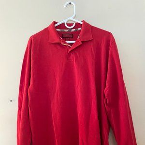 Burberry Men's Long-Sleeve Red Polo